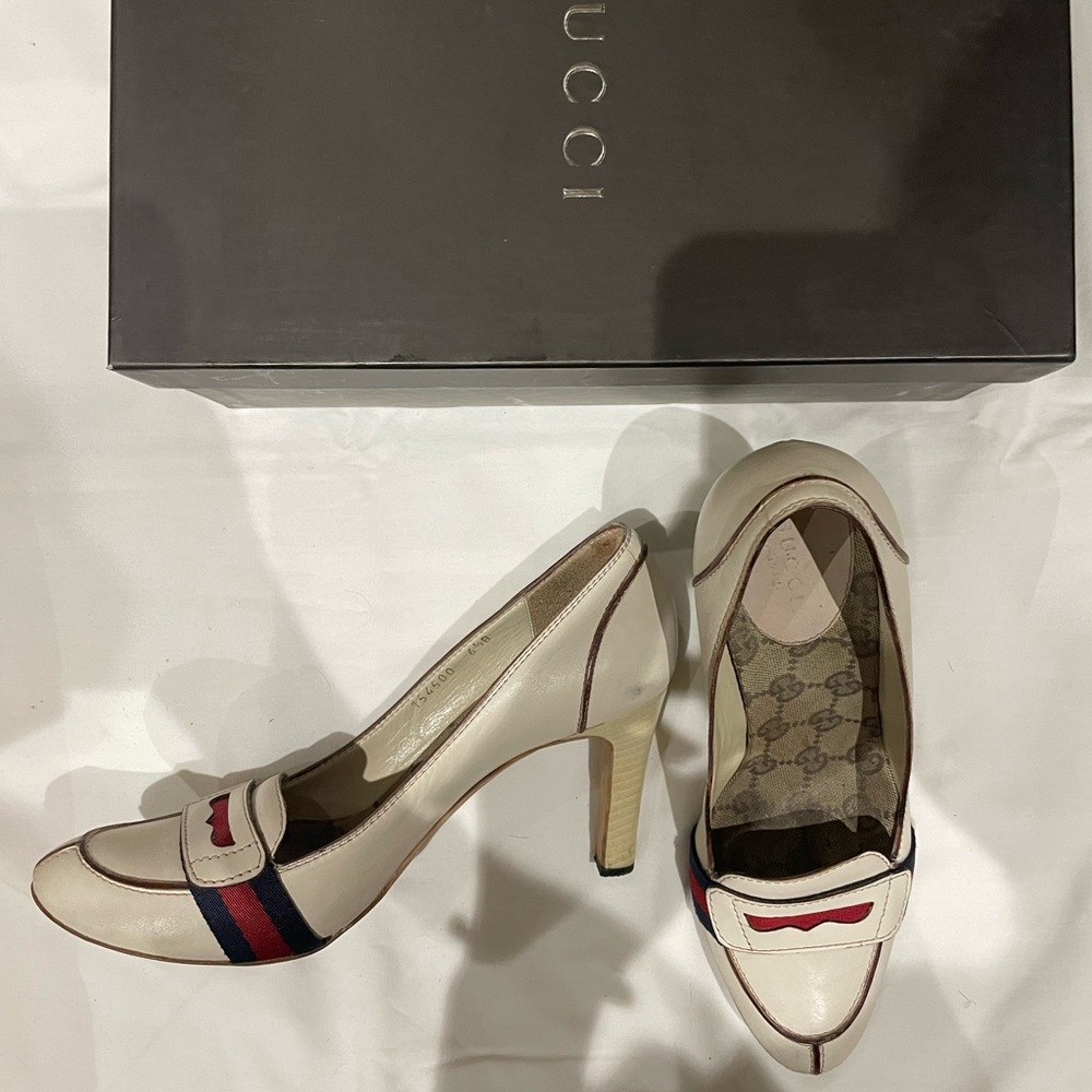 Gucci white leather heels